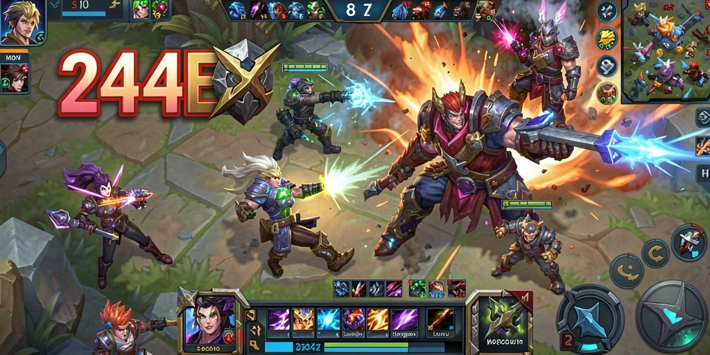 Tampilan gameplay seru di 234E yang menunjukkan aksi MOBA.