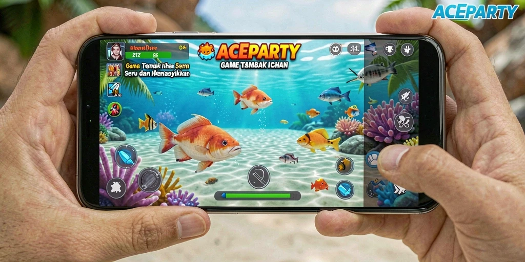 Tampilan permainan ACEPARTY dengan aksi tembak ikan yang seru.