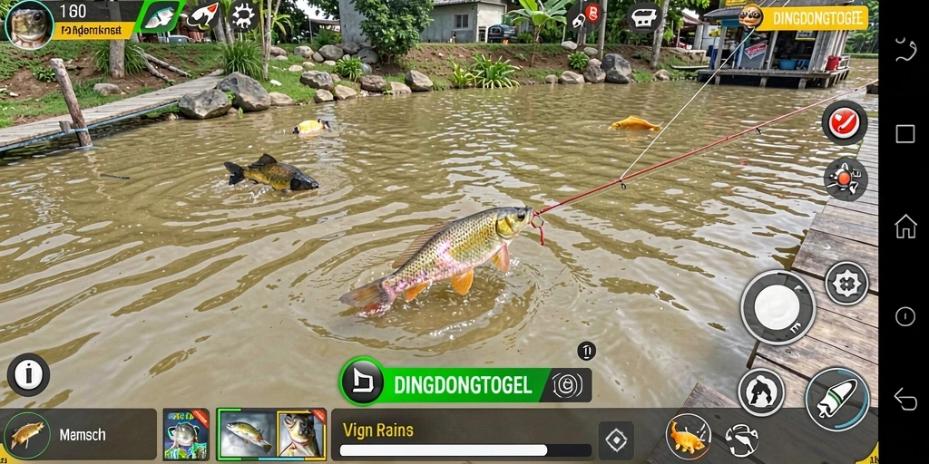 Screenshot DINGDONGTOGEL menampilkan gameplay memancing yang seru.