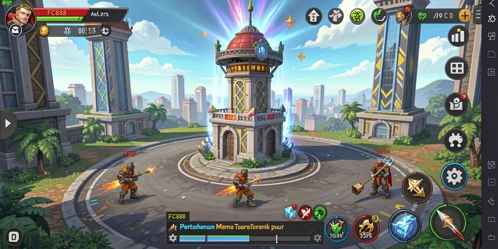 Tampilan gameplay menara pertahanan yang seru dan menantang.