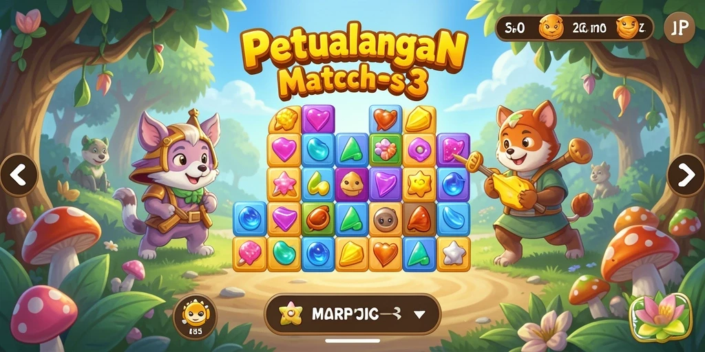 Tampilan gameplay MATCH-3 yang seru dan menantang di HARAPJP.