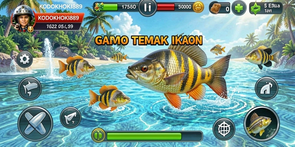 Tampilan gameplay KODOKHOKI889 yang seru saat menangkap ikan.