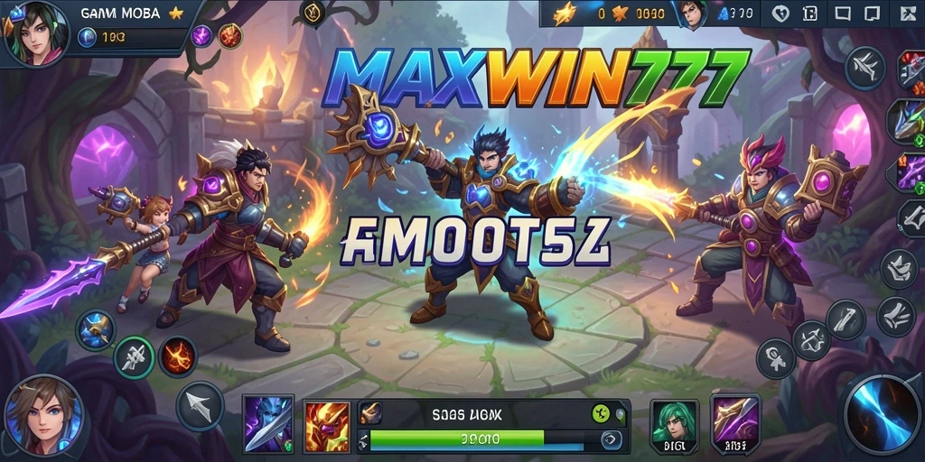 Screenshot gameplay MAXWIN77 menampilkan pertempuran seru dalam MOBA.