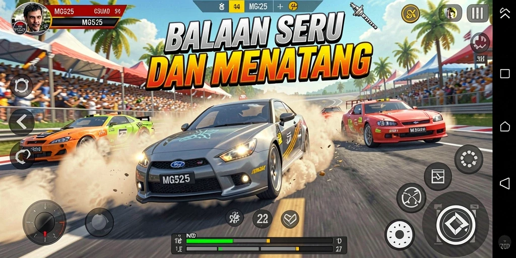 Tampilan menegangkan dari balapan di MG525 dengan grafik canggih.