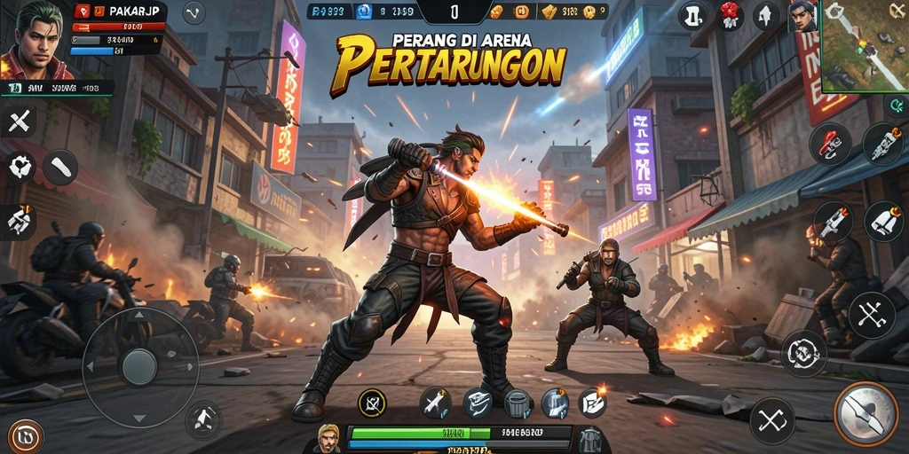 Tampilan screenshot utama PAKARJP menampilkan pertarungan penuh aksi.