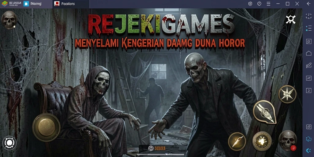 Tampilan gameplay menakutkan di REJEKIGAMES dengan suasana mencekam.