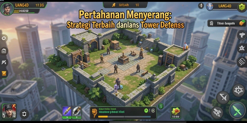 Screenshot UANG4D menampilkan serangan menegangkan di battlefield Tower Defense.